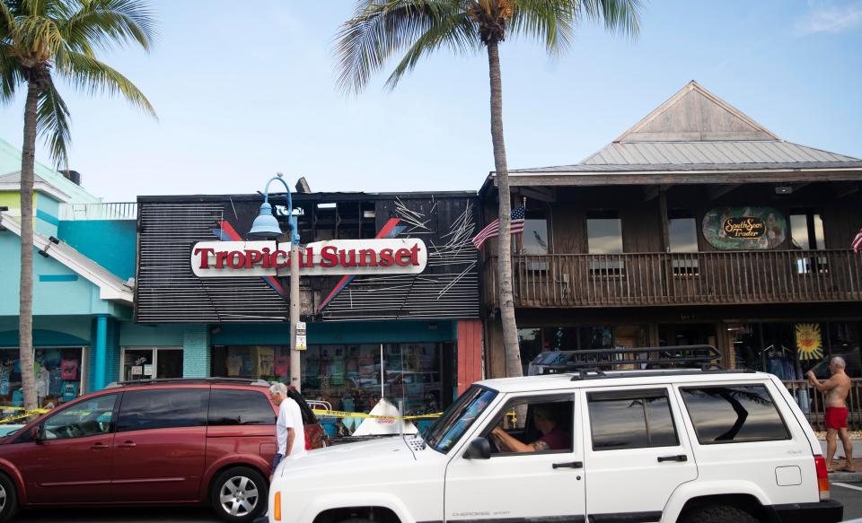 The Tropical Sunset gift shop on Fort Myers Beach was damaged in an overnight fire on Thursday, July 14, 2022.