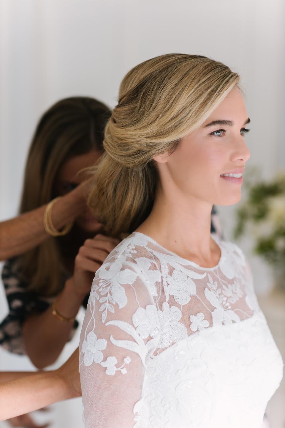 The Bride Wore an Ethereal Lace Dress for Her Formal Garden Party Wedding Overlooking the Long Island Sound