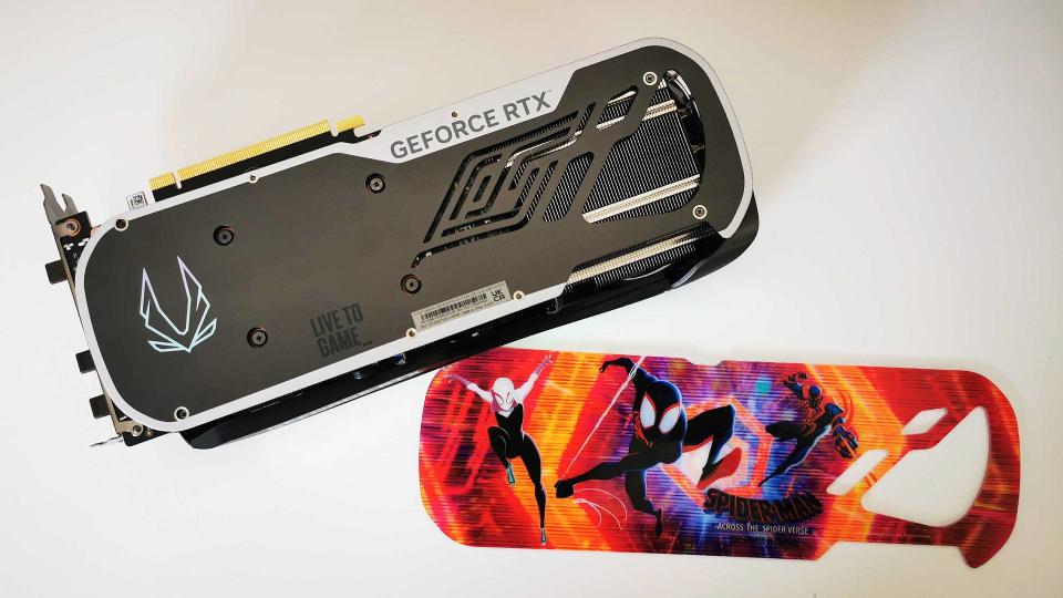 Zotac RTX 4070 Ti Across the Spider-Verse themed graphics card  with detachable backplate