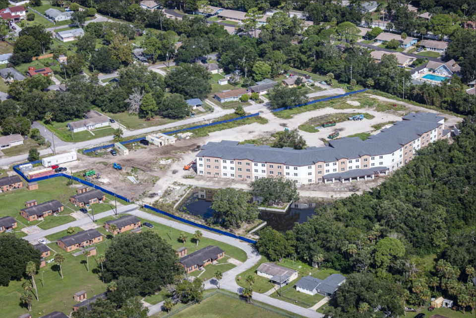 Aerial shot of the Greenlawn Manor, a senior living affordable housing project in New Smyrna Beach's westside, expected to be completed by January 2024, Monday, Aug. 21, 2023.