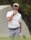 Rory McIlroy, of Northern Ireland, reacts to his drive on the eighth tee during a semifinal round at the Dell Technologies Match Play Championship golf tournament in Austin, Texas, Sunday, March 26, 2023. (AP Photo/Eric Gay)