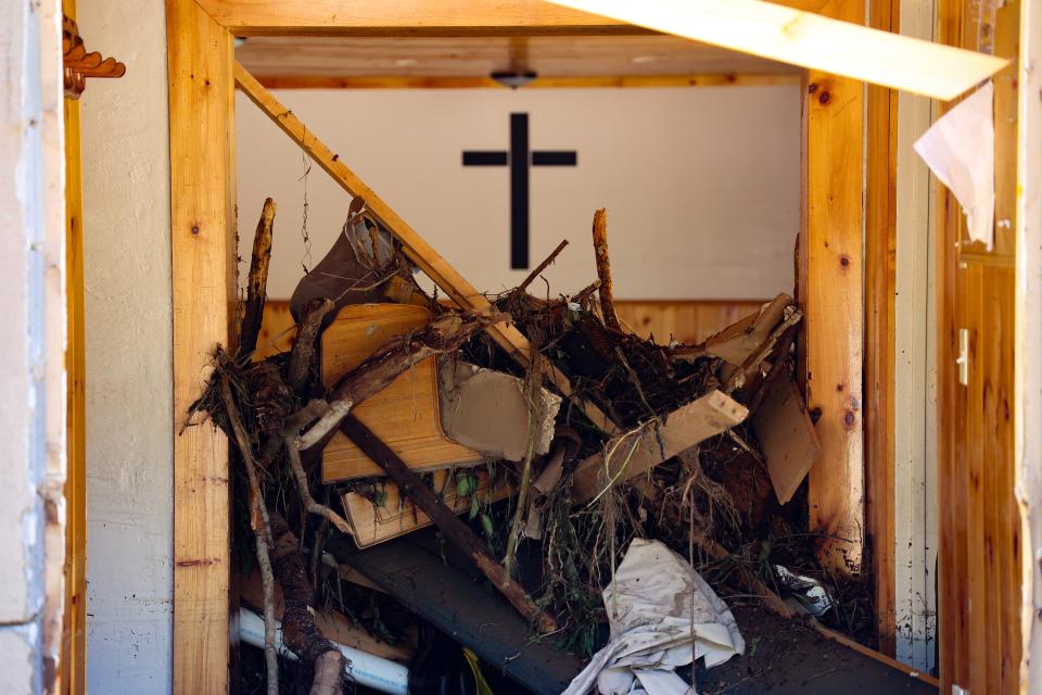 Flooding damaged a church in Breathitt County, Ky.