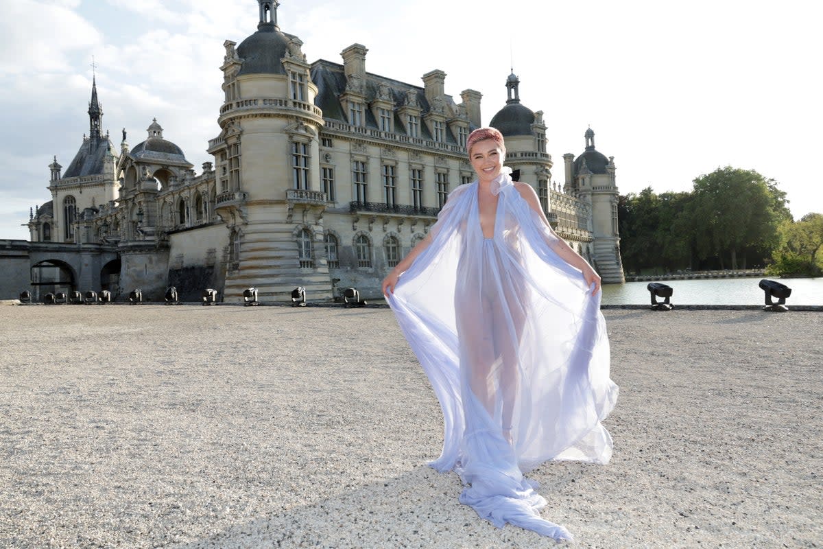 Florence Pugh in Chantilly, France at the Valentino Haute Couture FW 2024 show (Getty Images)