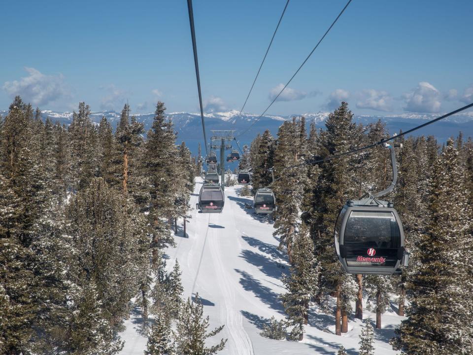 Gondolas ride through the forests at ski hills in Lake Tahoe