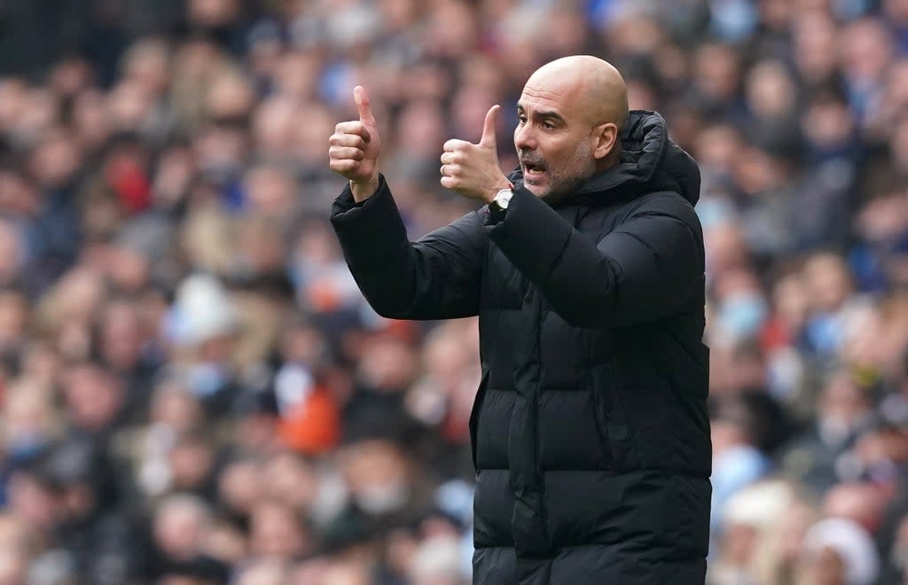 Pep Guardiola was delighted with Manchester City’s performance (Martin Rickett/PA) (PA Wire)