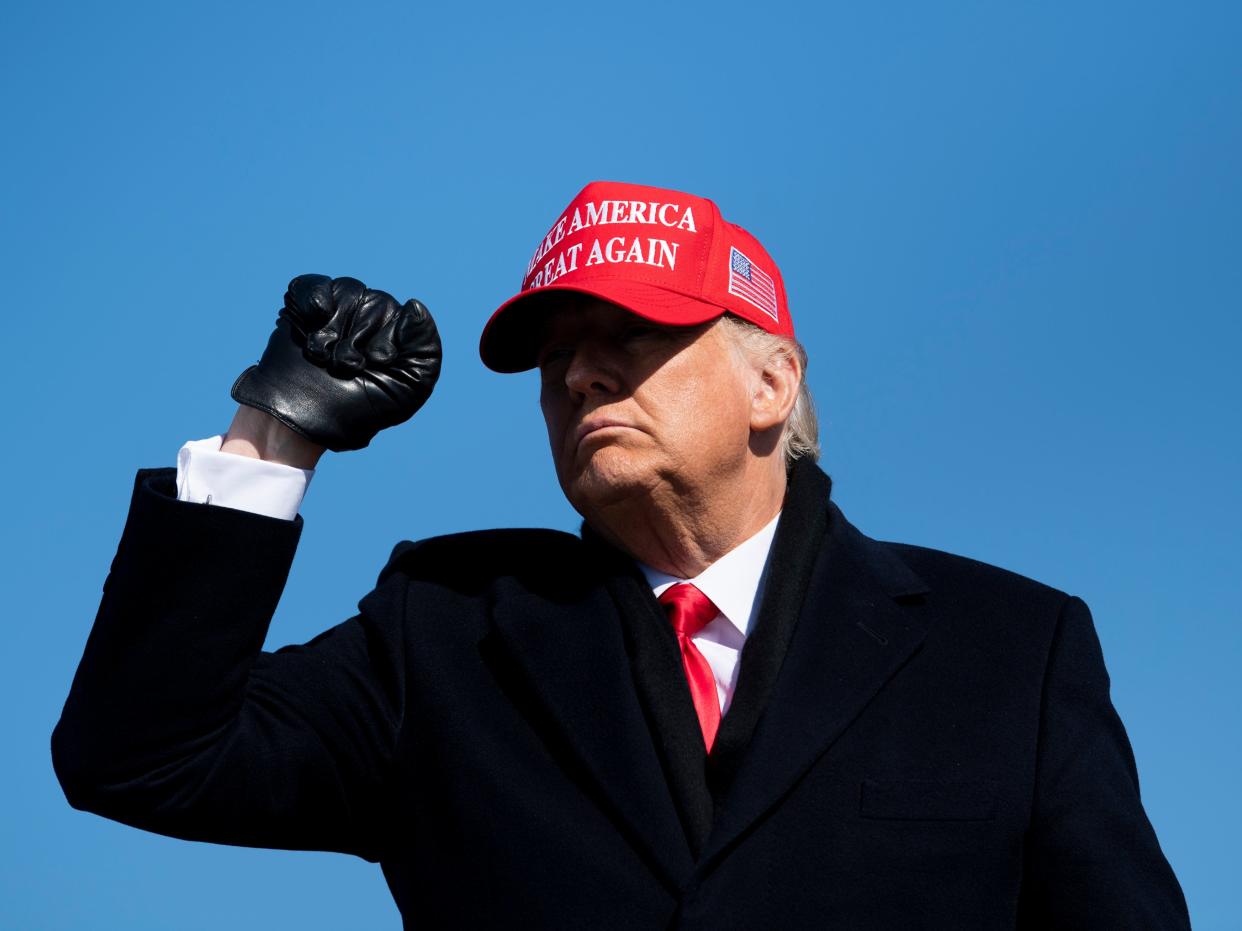 Donald Trump leaves after speaking during a rally on 2 November 2020, in Fayetteville, North Carolina (BRENDAN SMIALOWSKI/AFP via Getty Images)