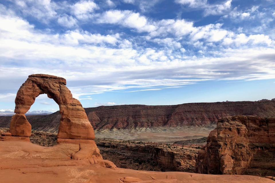 Delicate Arch is seen at Arches National Park on April 25, 2021, near Moab, Utah. The park is installing an updated timed entry system for visitors starting April 1, with park officials announcing this week that visitors need to reserve tickets online before coming.