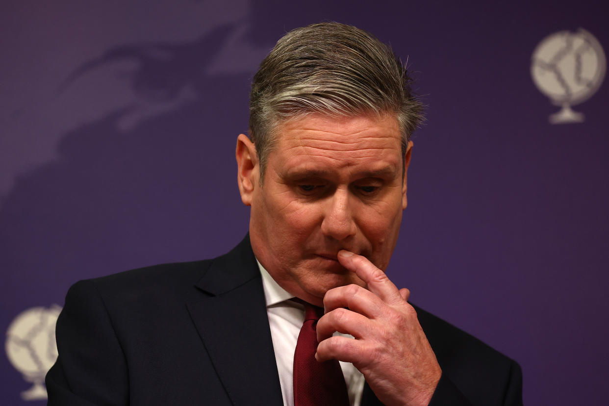 LONDON, ENGLAND - OCTOBER 31: Labour Party leader Keir Starmer delivers his speech on October 31, 2023 in London, England. The Labour party leader has been under pressure to articulate a policy on the Israel-Hamas war to resolve tensions within his party. Some prominent Labour politicians have vocally supported a ceasefire, while others, including Starmer, have only called for a 