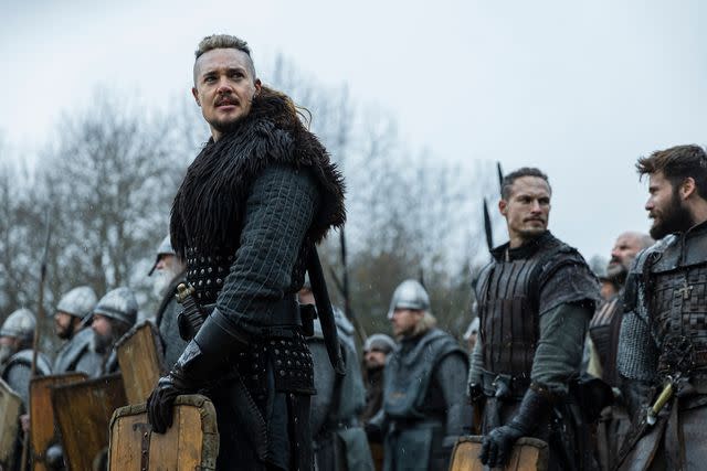 Courtesy of Netflix From left: Alexander Dreymon, Arnas Fedaravicius and Mark Rowley in 'The Last Kingdom: Seven Kings Must Die,' 2023