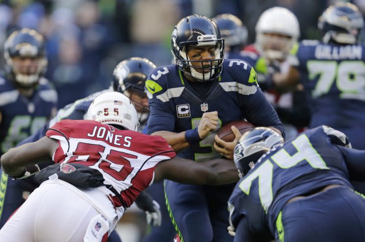 Russell Wilson leads the Seahawks into a playoff game against the Lions. (AP)