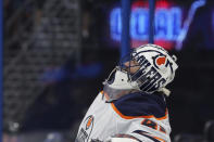 Edmonton Oilers goaltender Mike Smith reacts after giving up a goal to Tampa Bay Lightning's Pat Maroon during the second period of an NHL hockey game Thursday, Feb. 13, 2020, in Tampa, Fla. (AP Photo/Mike Carlson)