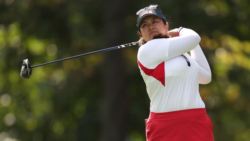 Team USA's Lilia Vi hits a tee shot at the Solheim Cup at Robert Trent Golf Club - Gregory Shamus/Getty Images