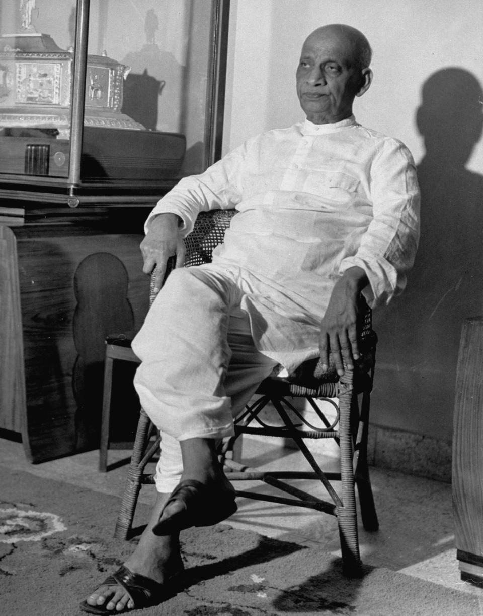 <p>Sardar Vallabhbhai Patel, the first Home Minister of India, helped politically integrate India, which for the most part was a cluster of hundreds of princely states. His tough views that made India a union earned him the epithet, the ‘Iron Man of India’. <em>May 1946: Vallabhbhai Patel, right wing ldr. of India's Congress Party, relaxing at home. (Photo by Margaret Bourke-White/The LIFE Picture Collection via Getty Images)</em></p> 