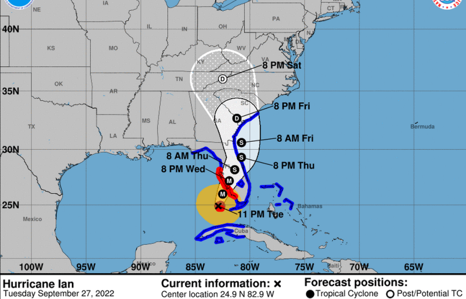 “Se pronostica que Ian se acerque a la costa oeste de la Florida como un huracán de categoría mayor extremadamente peligroso”, advirtió el NHC.