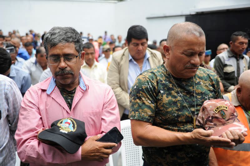 Presidential candidate Sandra Torres attends a meeting with Guatemalan veterans in Guatemala City