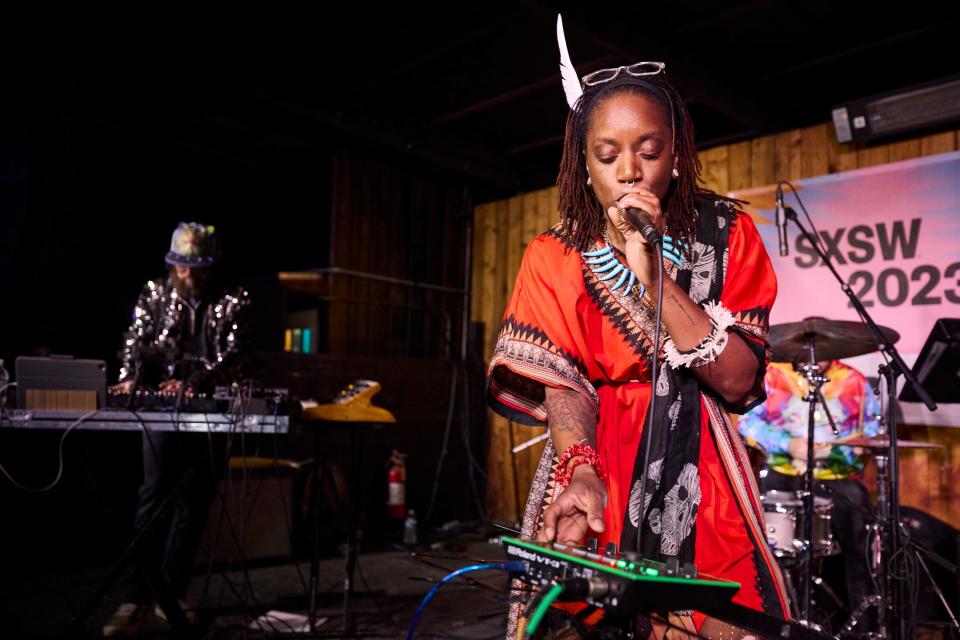 Nnedi Agbaroji, left, and Andy Leonard formed Trouble in the Streets in 2014. Agbaroji and Leonard also perform together in the cosmic jazz ensemble Golden Dawn Arkestra.