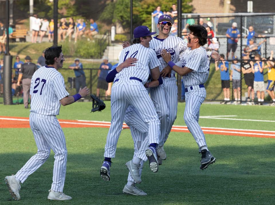 Rumson-Fair Haven's players celebrate after the Bulldogs' 8-3 win over Spotswood Friday in the NJSIAA Central Group 2 championship game.