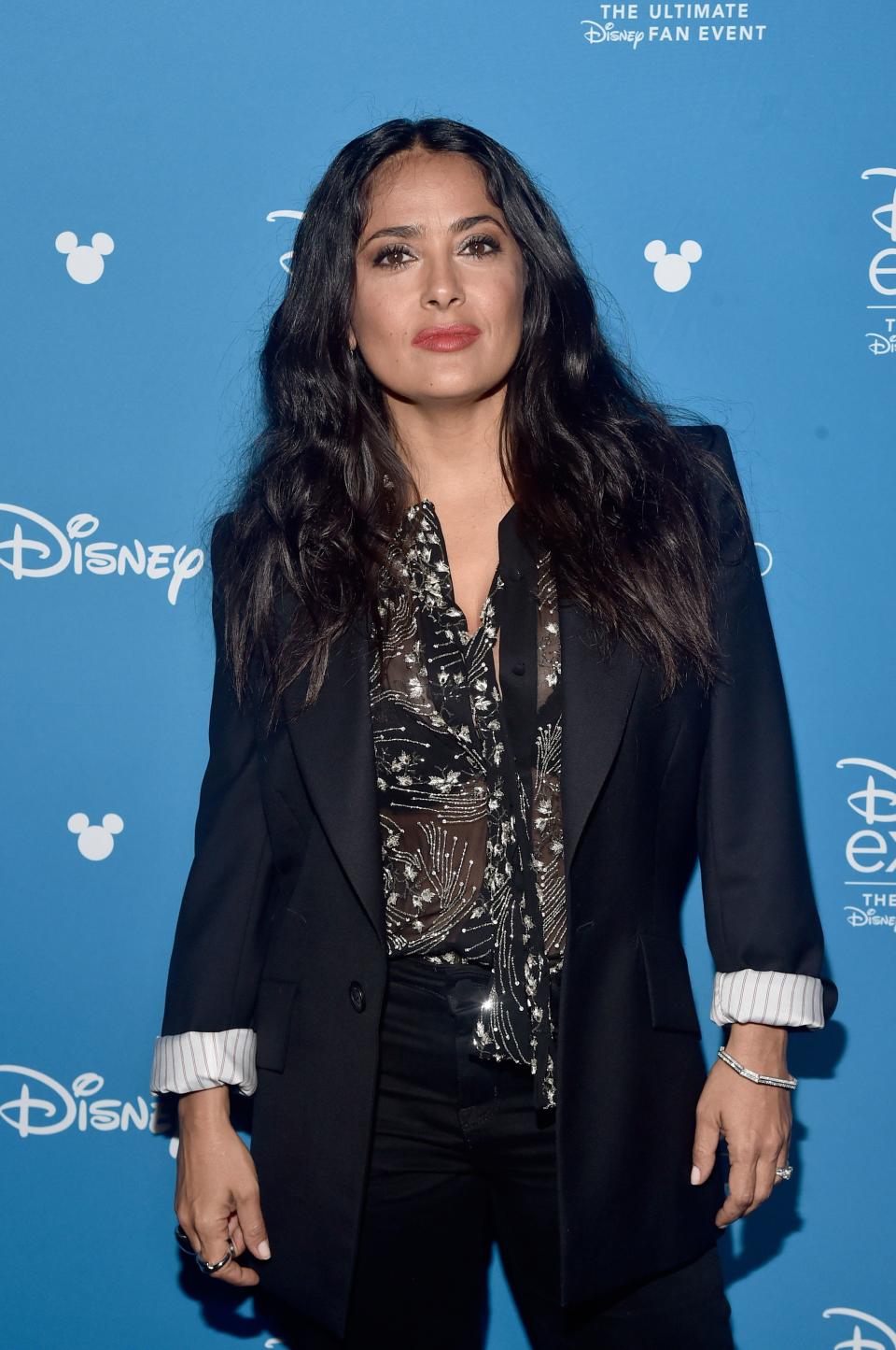 Salma Hayek looks stunning in black suit and fitted pant to match