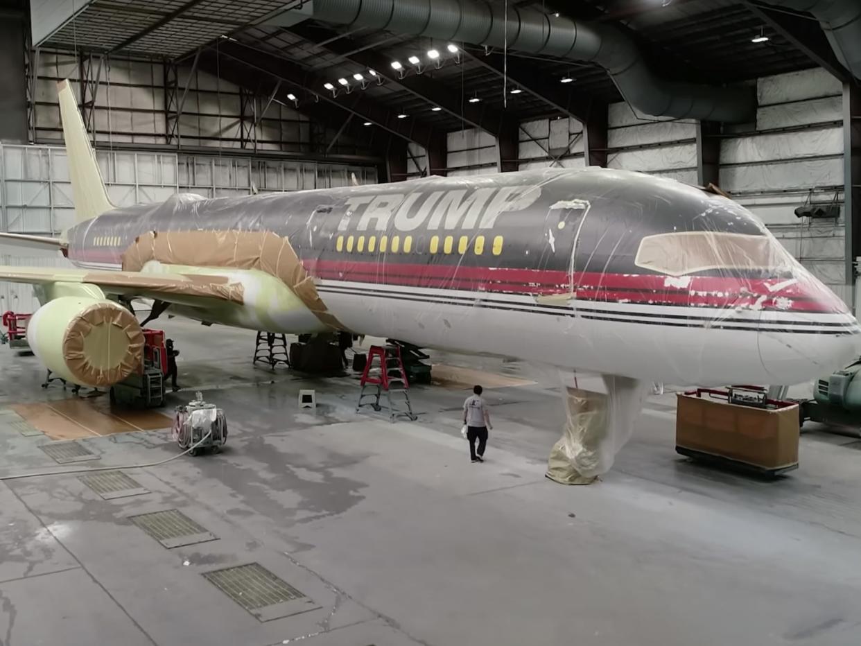 Trump's 757 getting a new paint job.