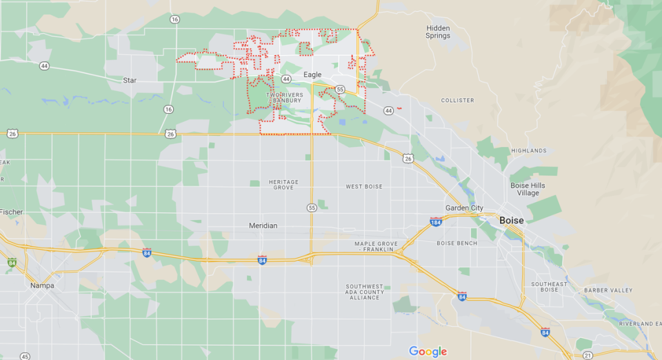 The city limits of Eagle, which is northwest of downtown Boise and north of Meridian.