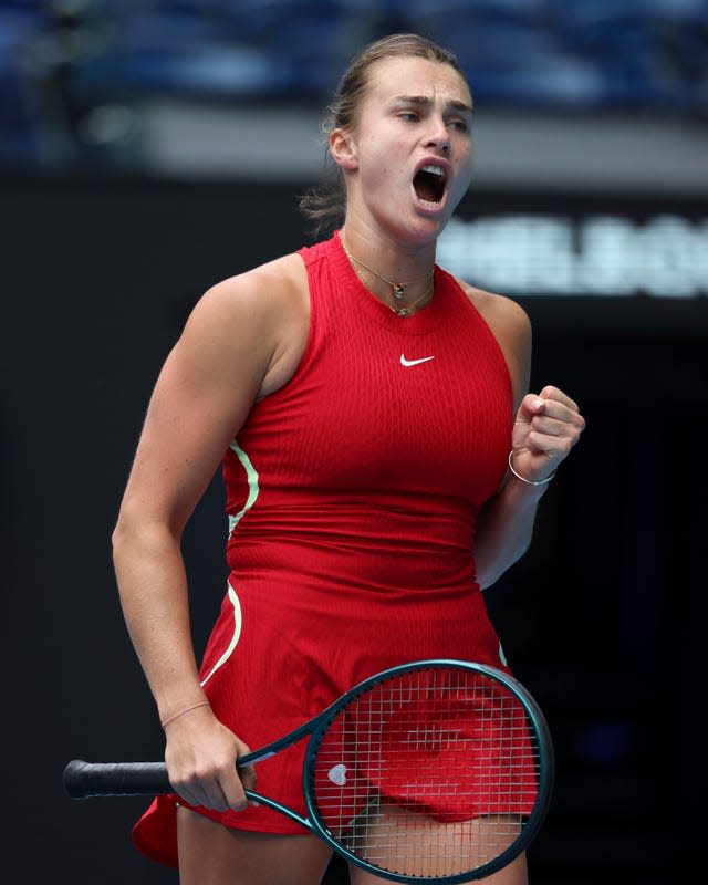 Aryna Sabalenka clenches her fist