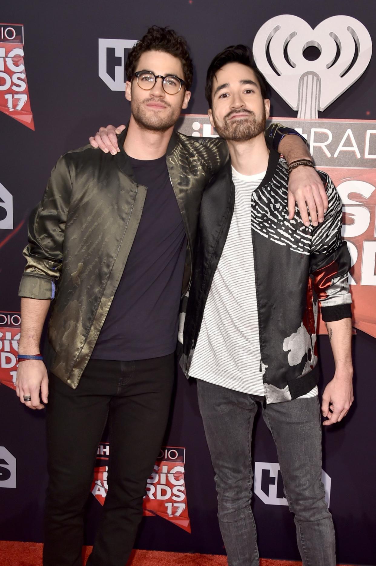 Musicians Darren Criss, left, and Chuck Criss of Computer Games attend the 2017 iHeartRadio Music Awards, which broadcast live on Turner’s TBS, TNT, and truTV at the Forum on March 5, 2017 in Inglewood, Calif. (Photo by Alberto E. Rodriguez/Getty Images)