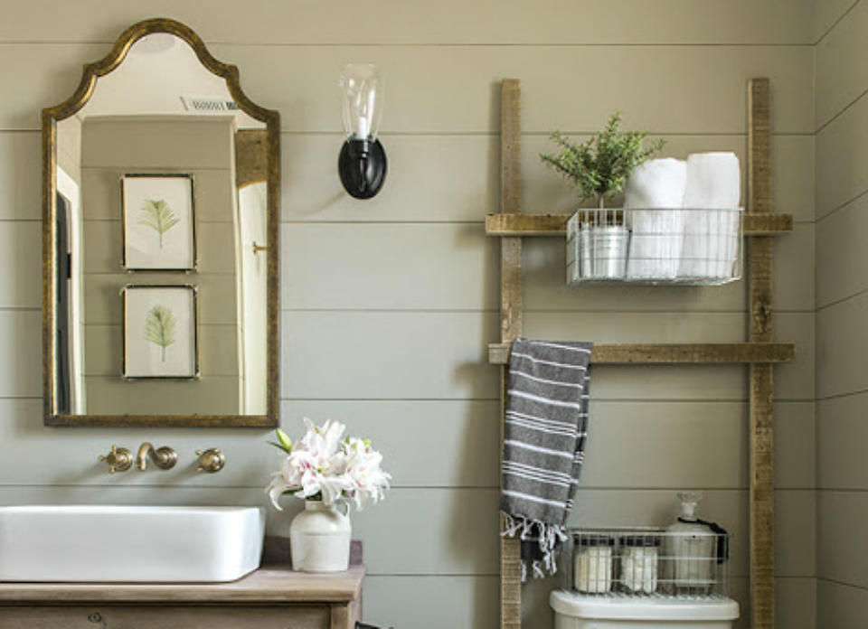 <body> <p>Keep bathroom essentials off the sink but close at hand by installing <a rel="nofollow noopener" href=" http://www.bobvila.com/slideshow/8-organizers-for-the-little-stuff-you-always-lose-49239?bv=yahoo" target="_blank" data-ylk="slk:shelves or organizers;elm:context_link;itc:0;sec:content-canvas" class="link ">shelves or organizers</a> in the space above the toilet. This awkward area offers an excellent opportunity for personalization, serving as display zone for mementos or decorative accents that can make a half bath feel more lived-in. </p> <p><strong>Related: <a rel="nofollow noopener" href=" http://www.bobvila.com/slideshow/9-new-things-to-do-with-old-ladders-48566?bv=yahoo" target="_blank" data-ylk="slk:9 New Things to Do with Old Ladders;elm:context_link;itc:0;sec:content-canvas" class="link ">9 New Things to Do with Old Ladders</a> </strong> </p> </body>