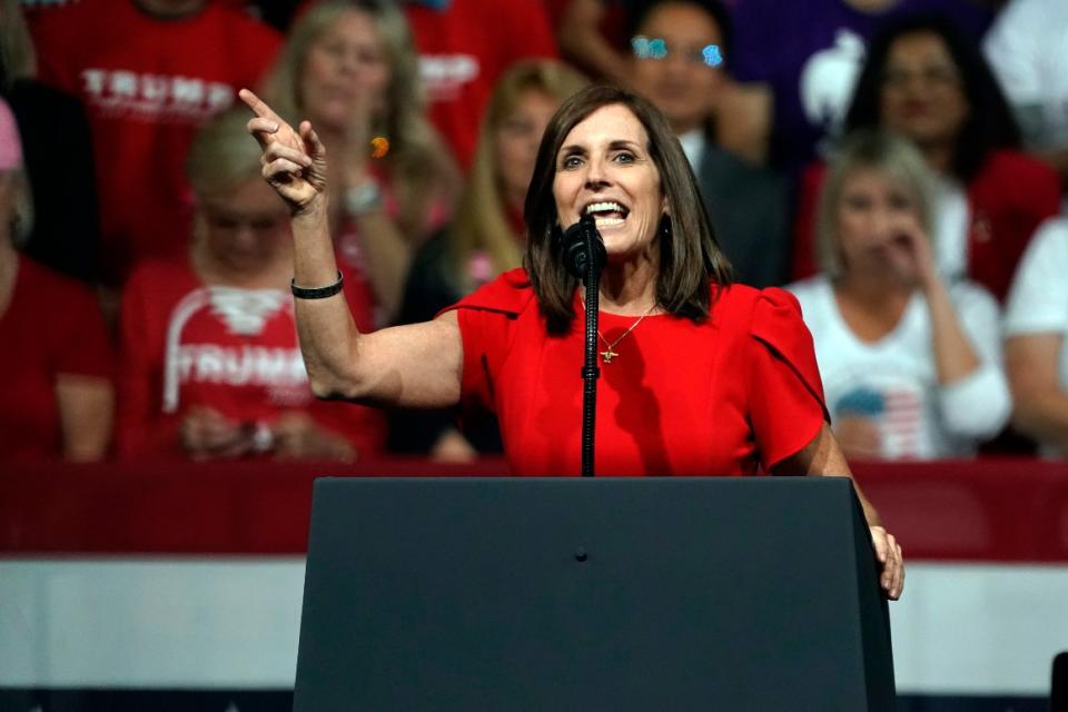 Sen. Martha McSally speaks at a rally for President Donald Trump in Phoenix. 