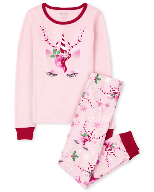 Girls Mommy And Me Christmas Unicorn Snug Fit Cotton Pajamas. Image via The Children&#39;s Place.