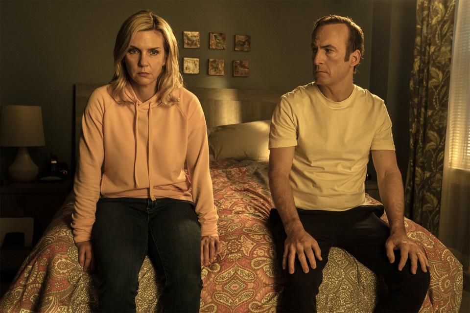 Rhea Seehorn as Kim Wexler, Bob Odenkirk as Saul Goodman - Better Call Saul _ Season 6, Episode 8 - Photo Credit: Greg Lewis/AMC/Sony Pictures Television