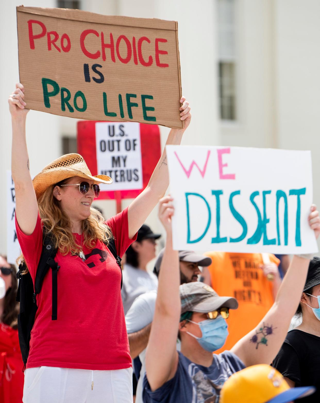 Abortion-rights protesters rally at the Alabama Capitol in Montgomery on June 26, 2022.