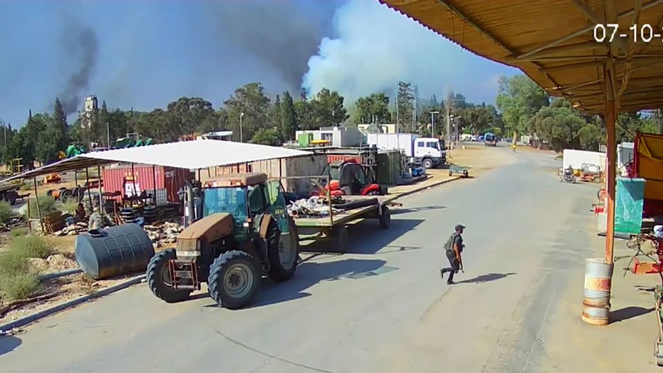 Security footage from Nir Oz on October 7. - Courtesy Kibbutz Nir Oz