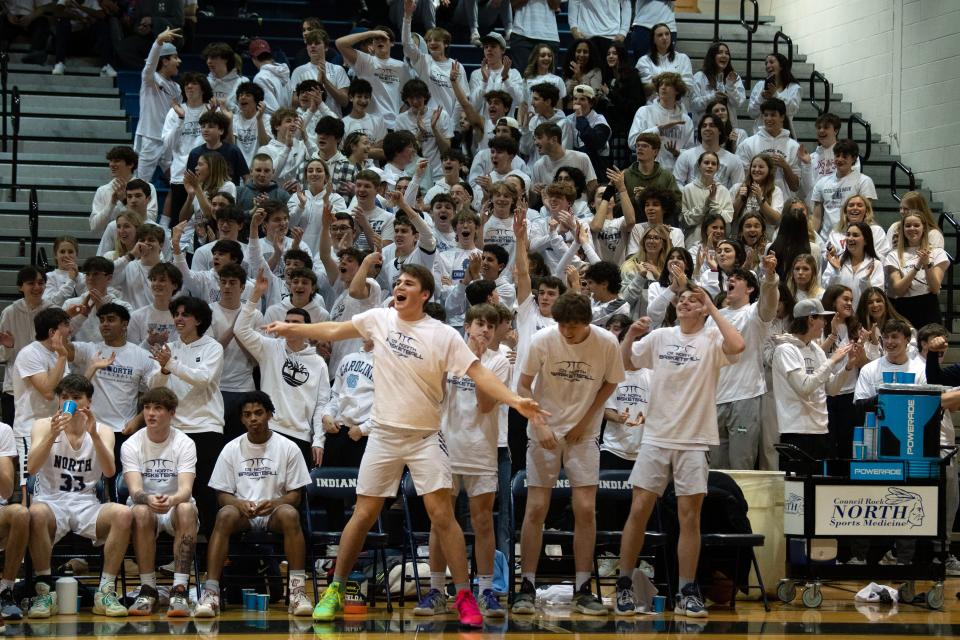 CR North students cheer in support of their boys basketball team at Council Rock North High School on Tuesday, Jan. 31, 2023. South boys defeated North 54-45 in the rivalry.