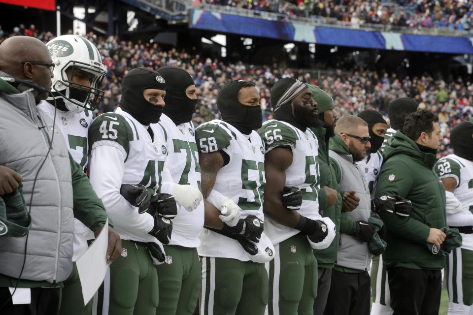 Jets chairman Christopher Johnson has offered to pay the fines of players who kneel for the anthem. (AP Photo/Steven Senne)