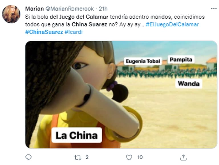 Los usuarios compararon a la China Suárez con la muñeca maldita de El juego del calamar