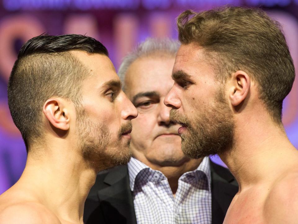 Billy Joe Saunders (right) is the slight favourite against David Lemieux on Saturday night: AP
