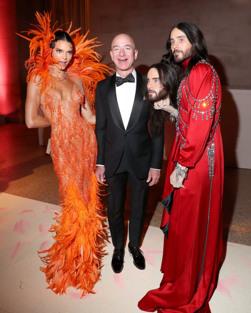 Kendall Jenner, Jeff Bezos, and Jared Leto posed for a photo together in 2019. The former Amazon CEO will be attending this year with his fiancée Lauren Sánchez. Getty Images for The Met Museum/Vogue