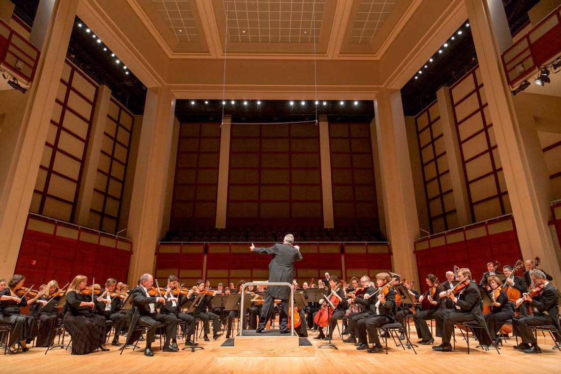 The North Carolina Symphony performs at Meymandi Concert Hall at the Duke Energy Center for the Performing Arts in Raleigh, NC.
