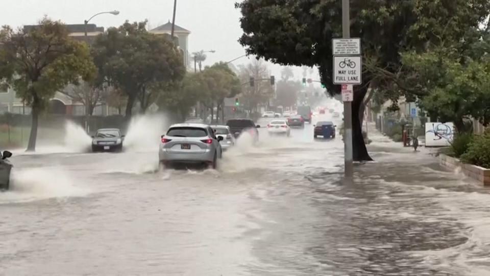 Los Angeles residents were sent warnings for flash floods which advised people not to travel unless evacuating or ‘fleeing the area’ (AP)