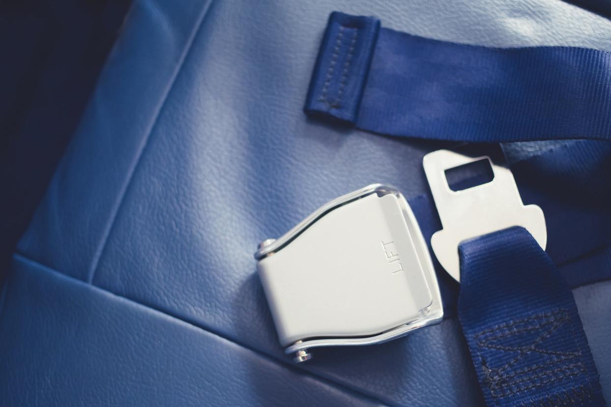 seat belt on seat shot in airplane