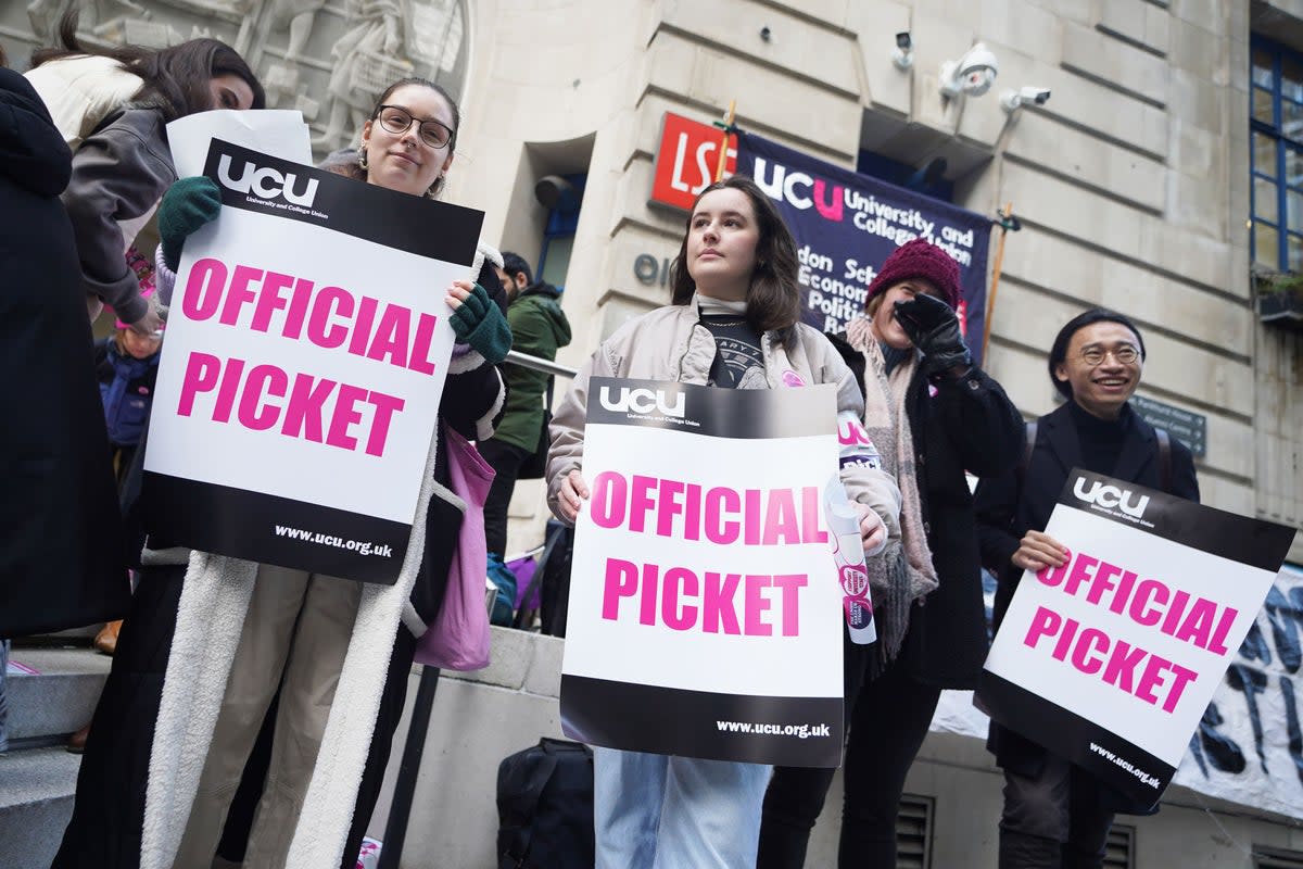University and College Union (UCU) members on the picket line outside the London School of Economics (LSE) (PA Wire)