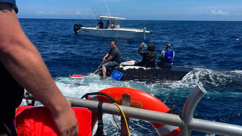 The US Coast Guard rescued local fishermen who were stranded in the Gulf of Mexico after their boat flipped over in the middle of the night. Courtesy of US Coast Guard Cortez Station