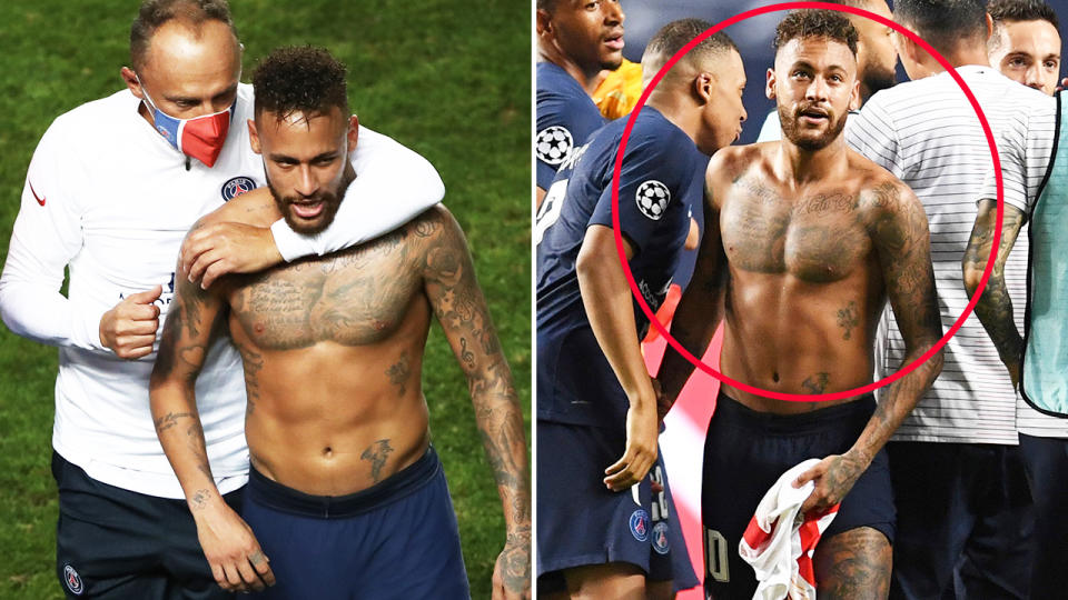 Neymar, pictured here after swapping shirts following the Champions League semi-final.