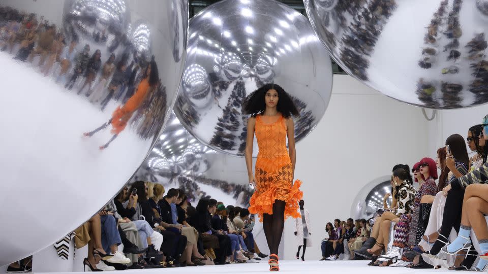 At Missoni, giant silver balls reflected the outfits on the runway as part of an immersive set design. - Pietro D'Aprano/Getty Images