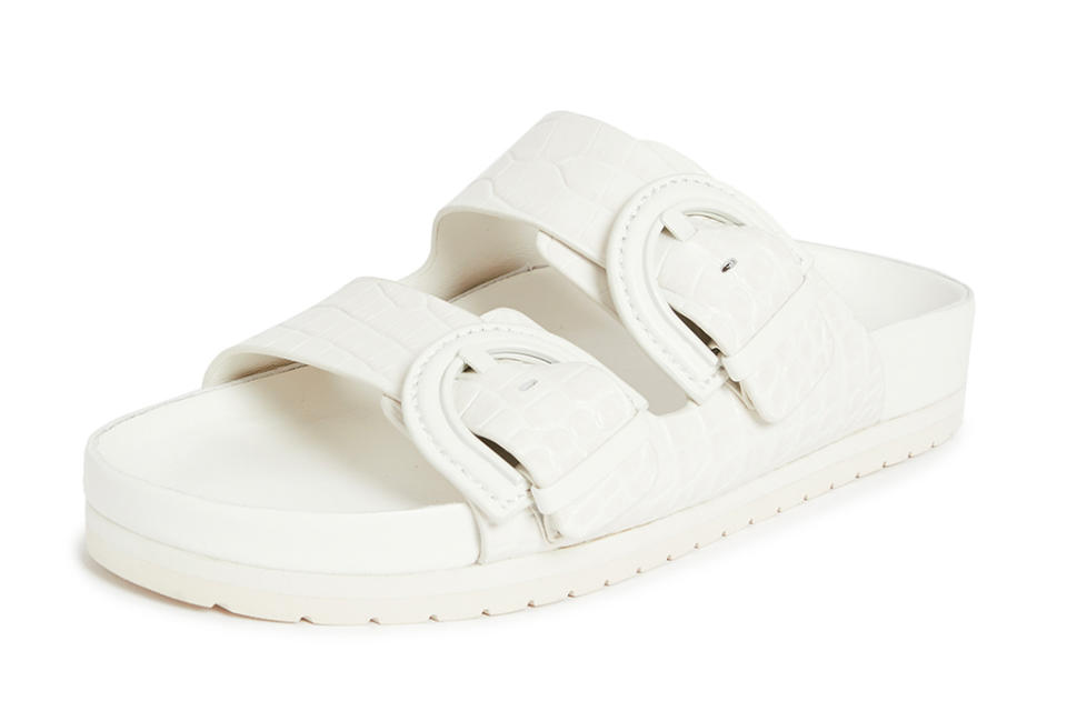 white sandals, double strap, vince