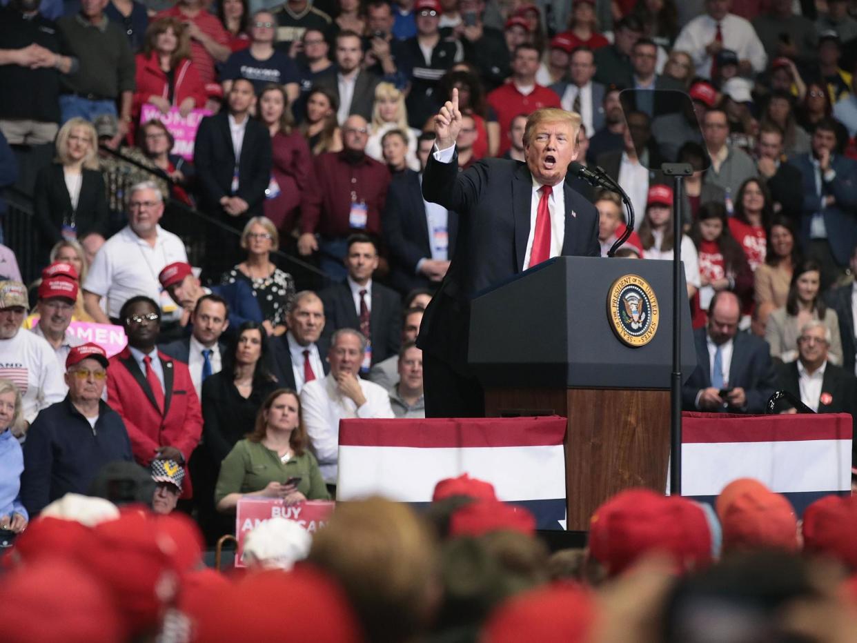 Trump speaking in Grand Rapids, Michigan on 28 March 2019, where fact checkers recorded 62 inaccuracies (Scott Olson/Getty Images)