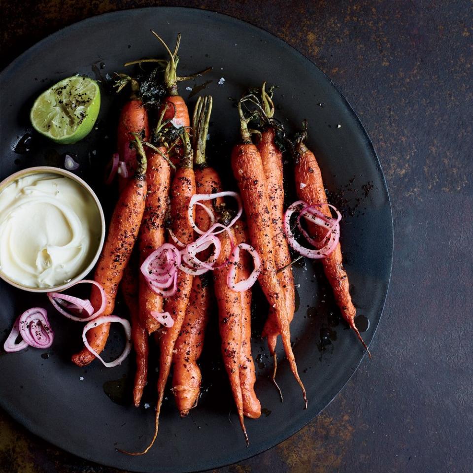 Day 24: Roasted Carrots with Lebneh, Urfa, Pickled Shallots and Lime