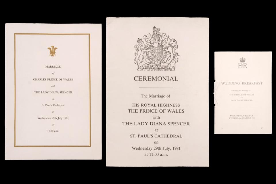 Items for auction from Prince Charles and Princess Diana's Wedding Day