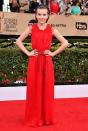 <p>Millie and her ‘Stranger Things’ co-stars stole the show at the SAG Awards. The actress wowed in a custom red Emporio Armani gown. [Photo: Getty] </p>