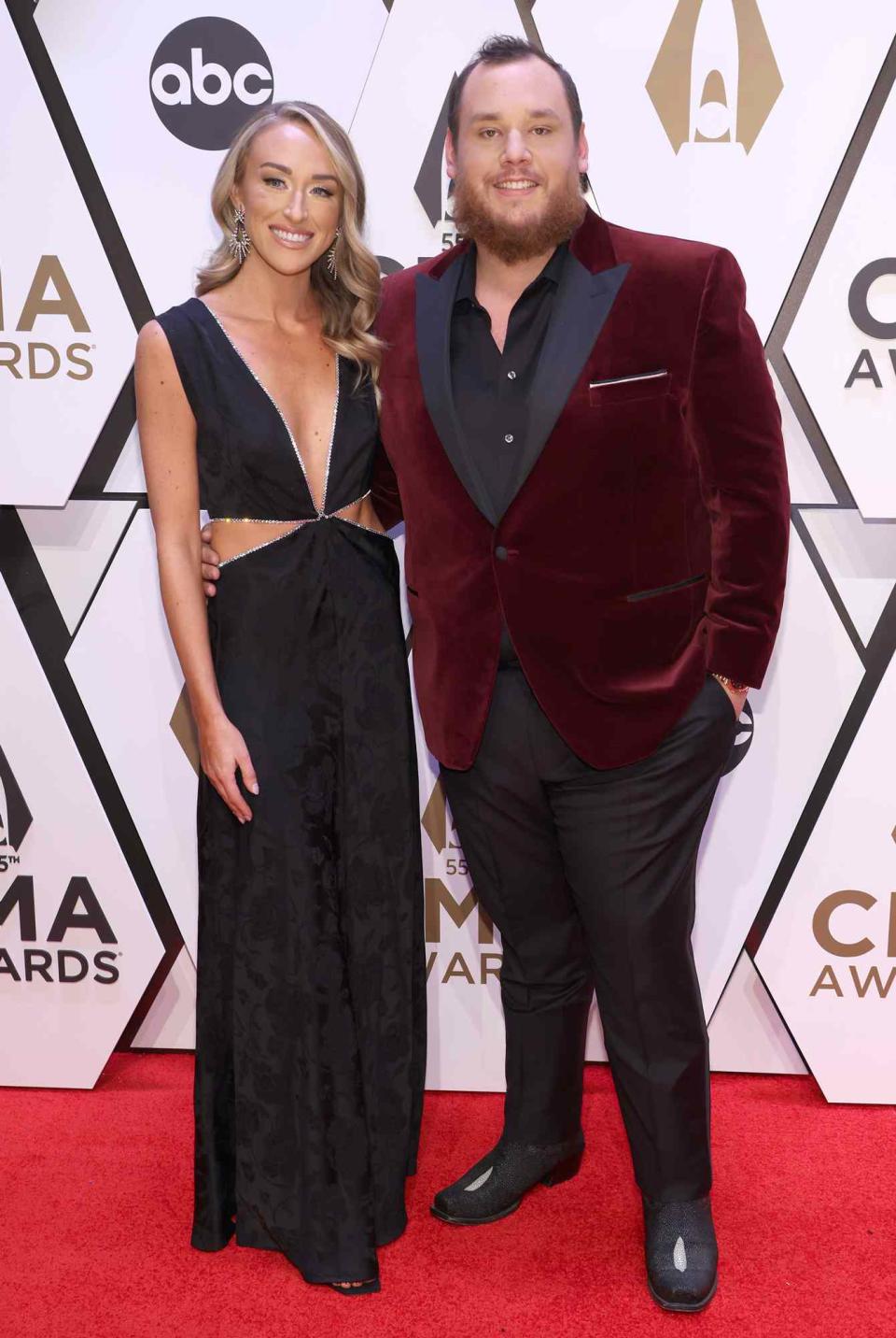 Nicole Hocking and Luke Combs attend the 55th annual Country Music Association awards at the Bridgestone Arena on November 10, 2021 in Nashville, Tennessee